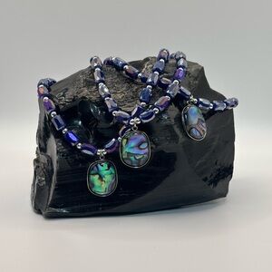*ANKLET* Abalone with AB Purple Glass Stretchy Anklet